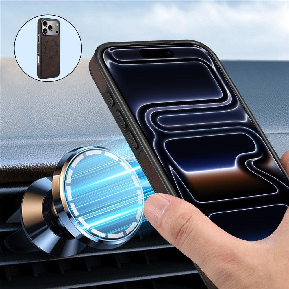 DENIOR A13 For iPhone 17 Pro Case Compatible with MagSafe Leather + PC + TPU Phone Cover