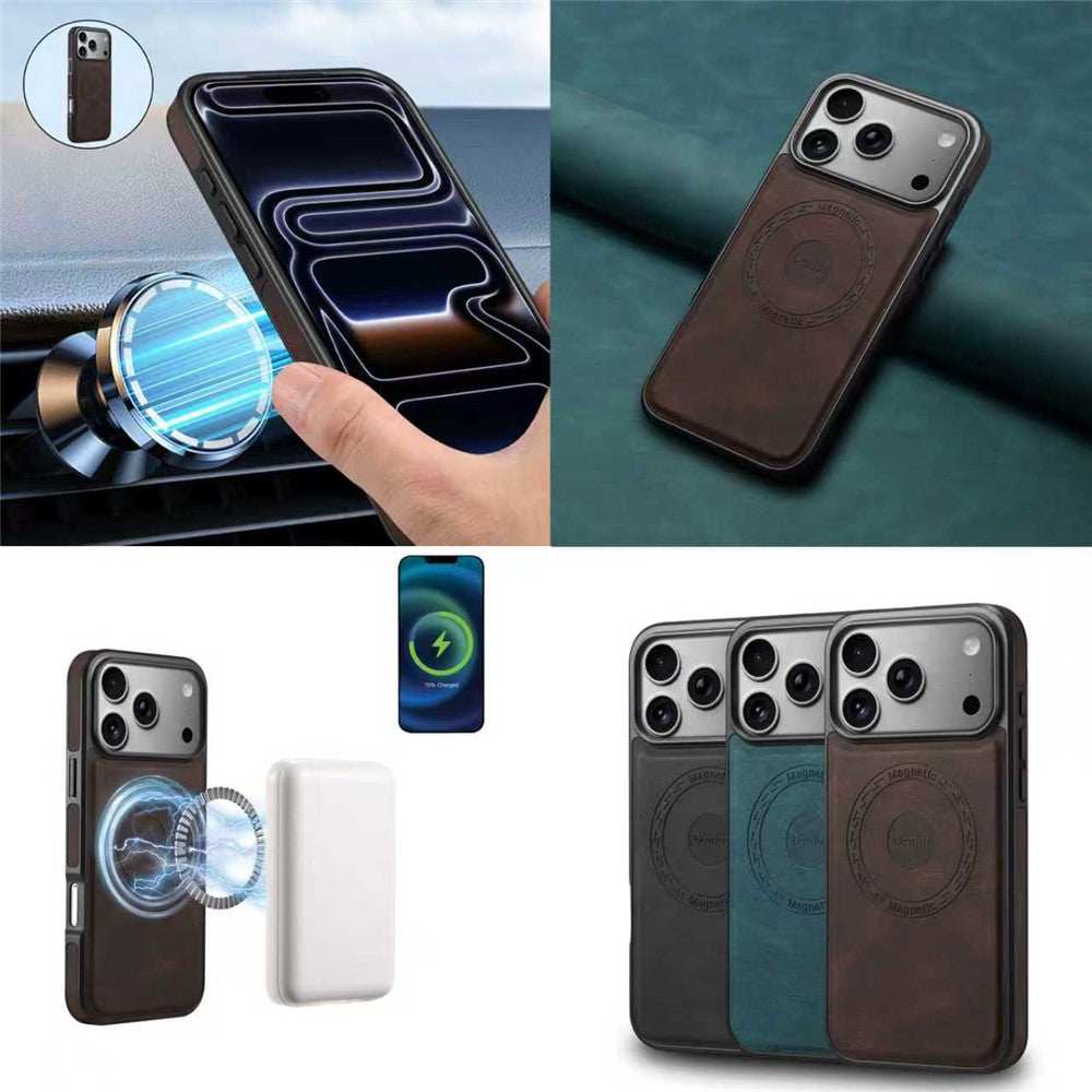 DENIOR A13 For iPhone 17 Pro Case Compatible with MagSafe Leather + PC + TPU Phone Cover
