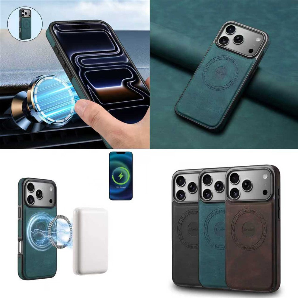 DENIOR A13 For iPhone 17 Pro Max Case Compatible with MagSafe Leather + PC + TPU Phone Cover