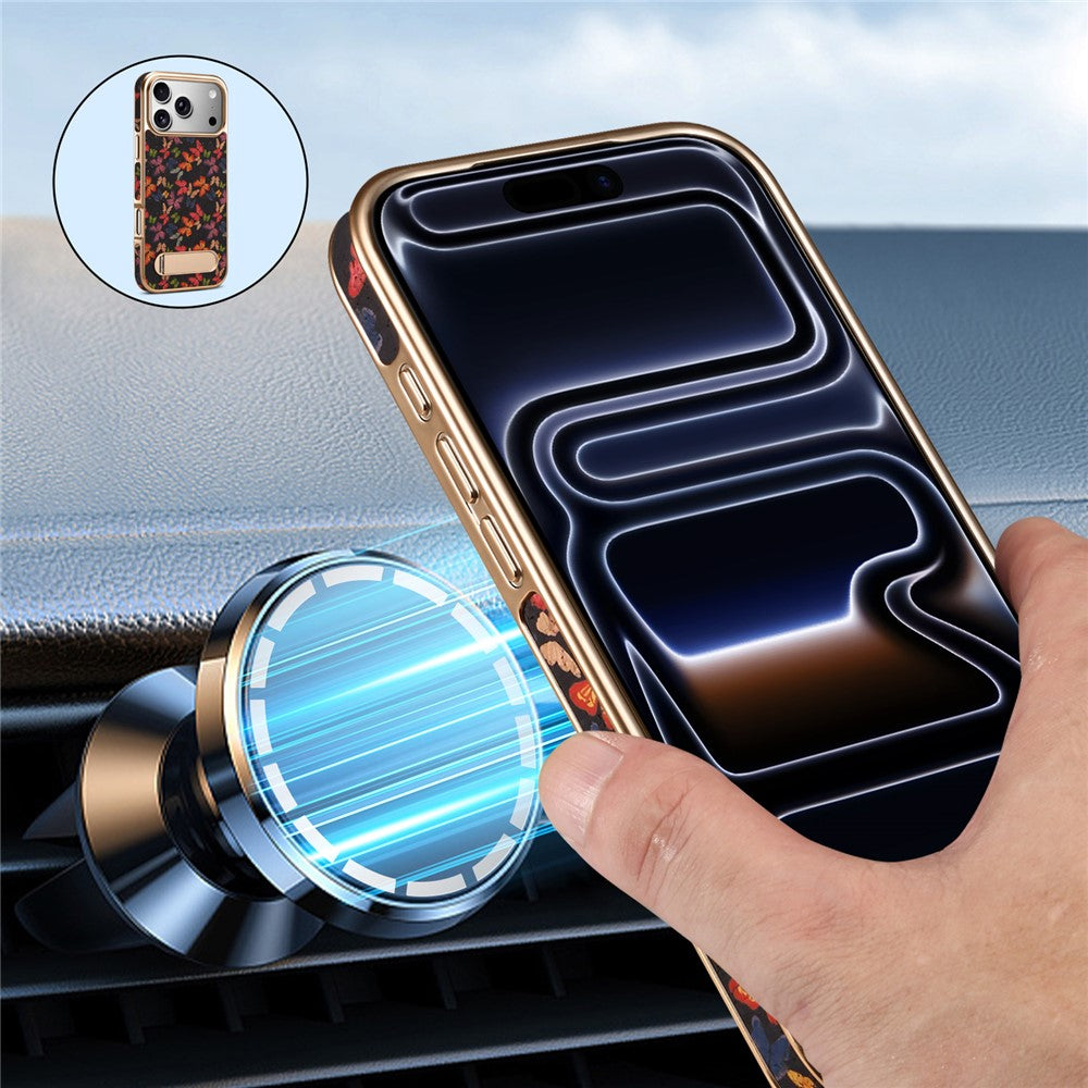 DENIOR A25+4 For iPhone 17 Pro Case Compatible with MagSafe Butterfly PU Leather PC TPU Kickstand Phone Cover