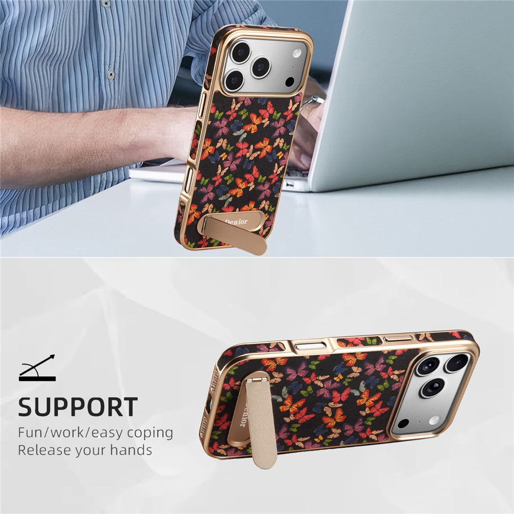 DENIOR A25+4 For iPhone 17 Pro Case Compatible with MagSafe Butterfly PU Leather PC TPU Kickstand Phone Cover