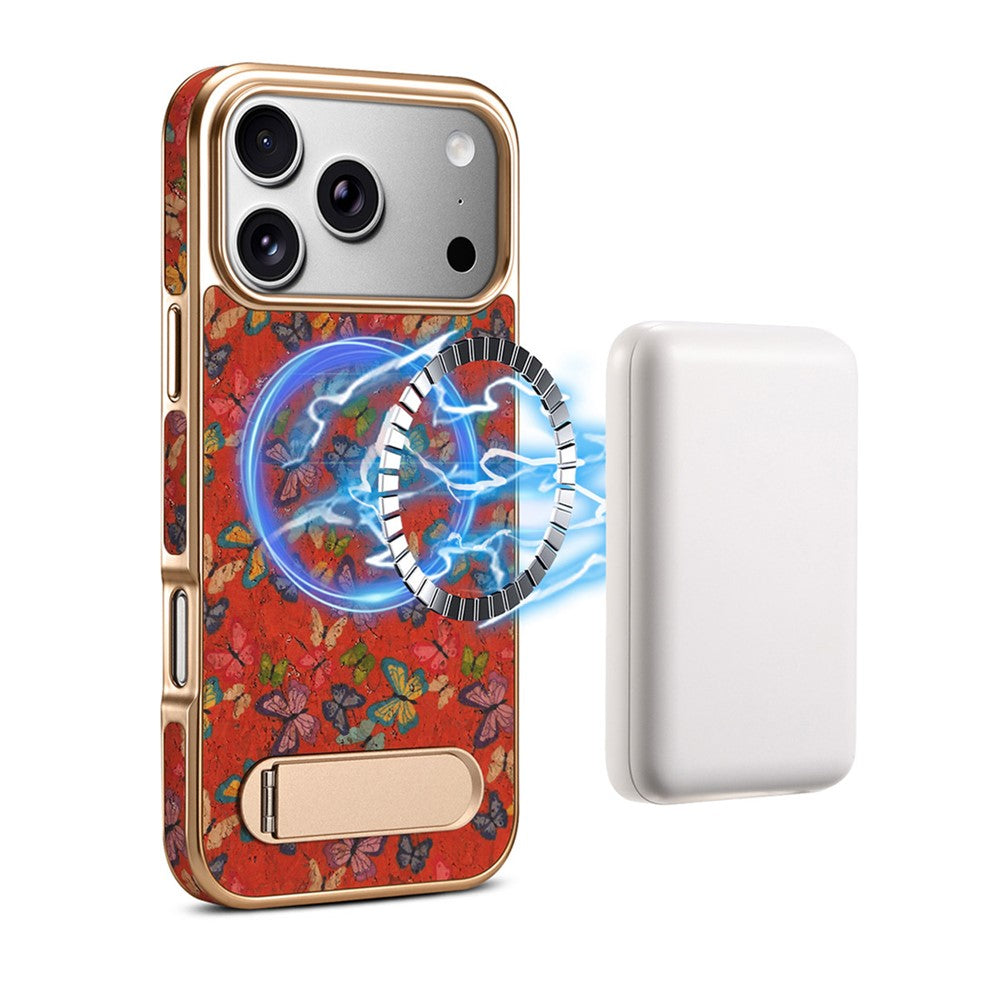 DENIOR A25+4 For iPhone 17 Pro Case Compatible with MagSafe Butterfly PU Leather PC TPU Kickstand Phone Cover