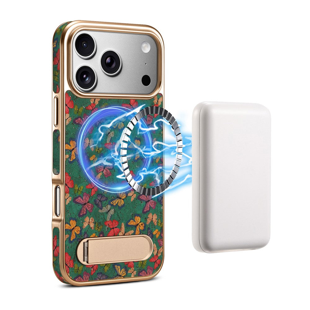 DENIOR A25+4 For iPhone 17 Pro Case Compatible with MagSafe Butterfly PU Leather PC TPU Kickstand Phone Cover