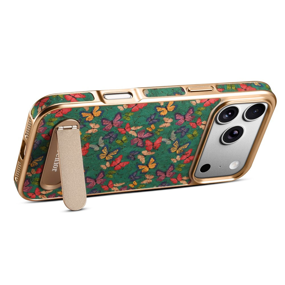 DENIOR A25+4 For iPhone 17 Pro Max Case Compatible with MagSafe Butterfly PU Leather PC TPU Kickstand Phone Cover