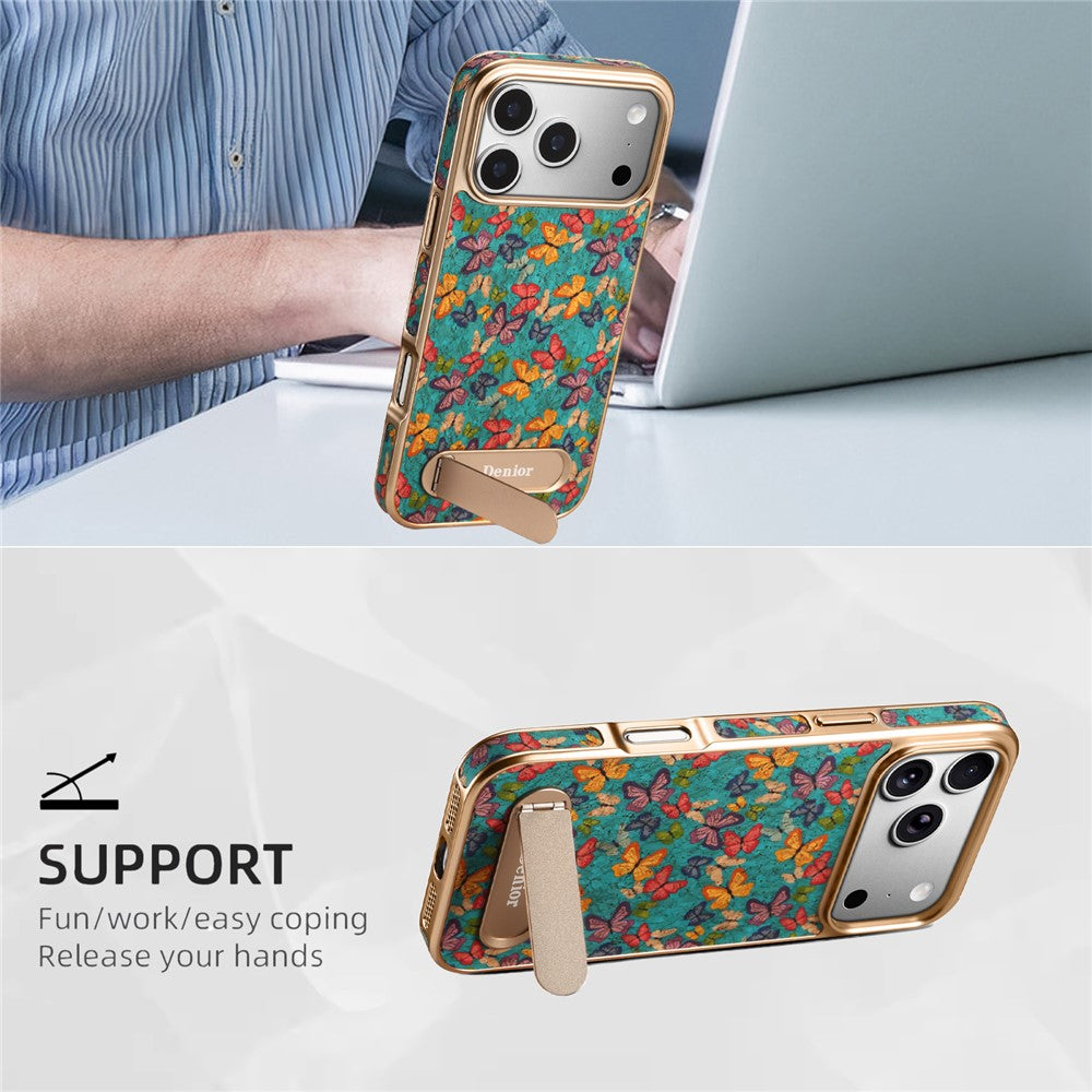 DENIOR A25+4 For iPhone 17 Pro Max Case Compatible with MagSafe Butterfly PU Leather PC TPU Kickstand Phone Cover