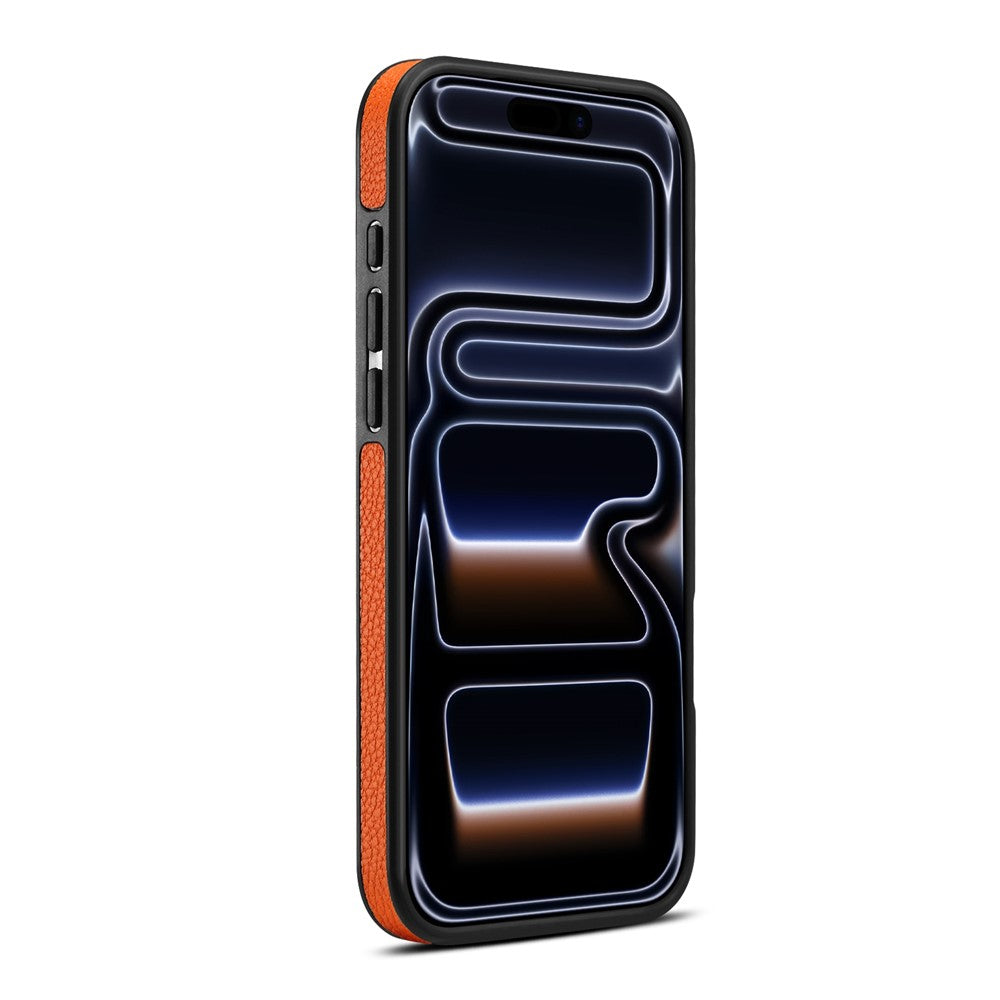 DENIOR A25+3 For iPhone 17 Pro Case Compatible with MagSafe Litchi Texture Leather PC TPU Kickstand Phone Cover