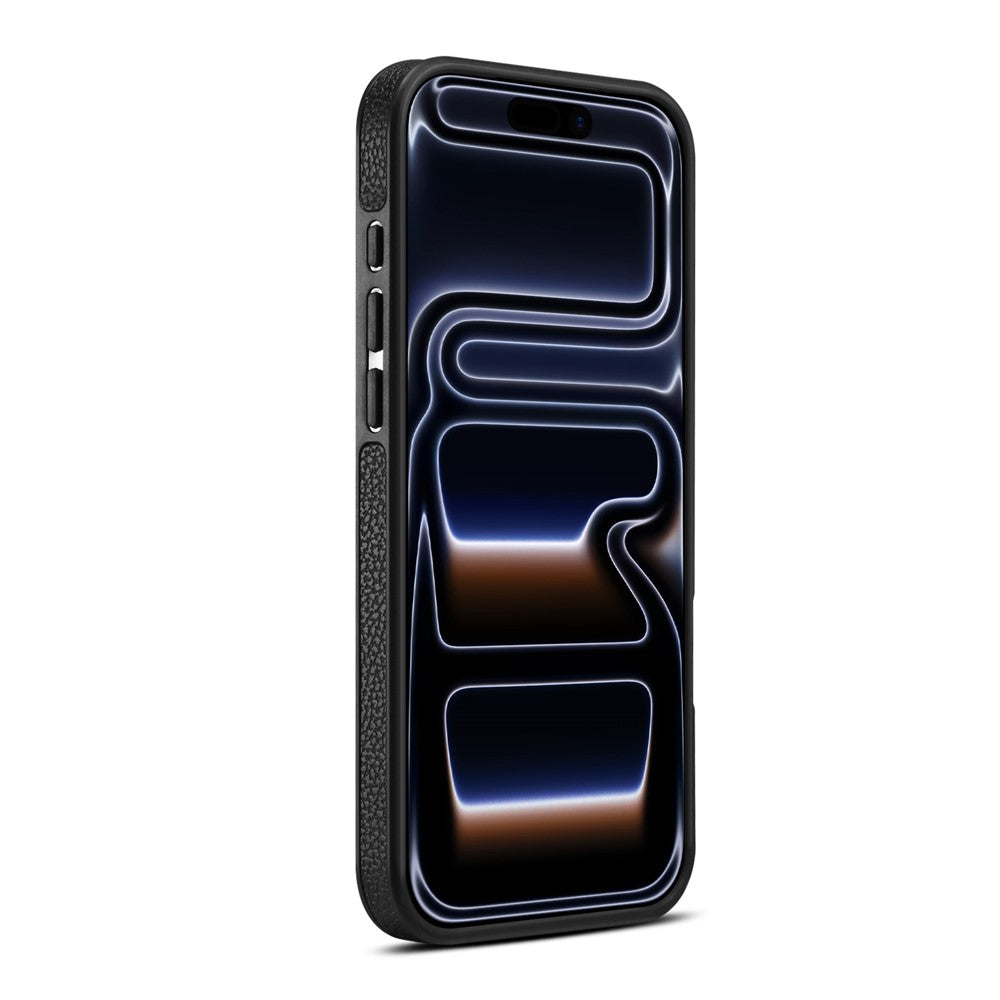 DENIOR A25+3 For iPhone 17 Pro Max Case Compatible with MagSafe Litchi Texture Leather PC TPU Kickstand Phone Cover