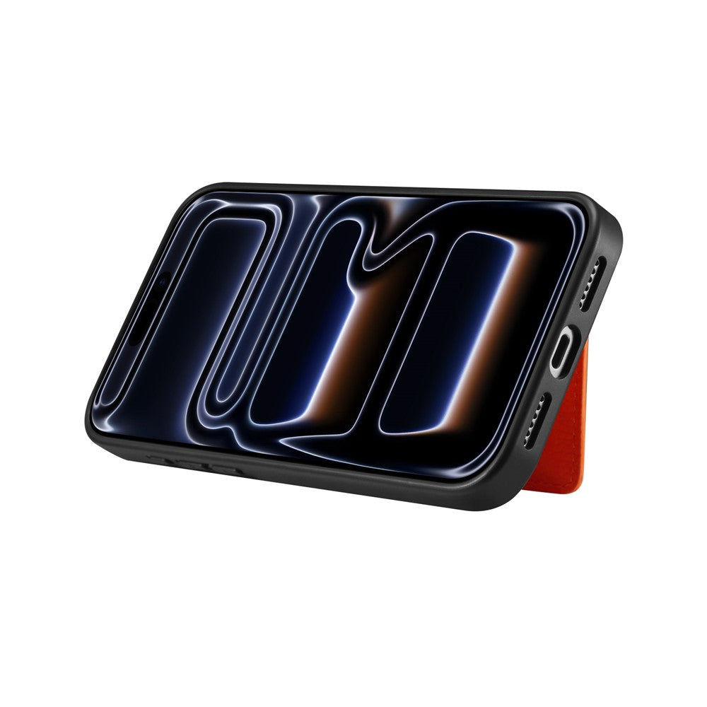 DENIOR D30 For iPhone 17 Pro Case Compatible with MagSafe Detachable Card Holder Kickstand Litchi Texture Leather Back Phone Cover