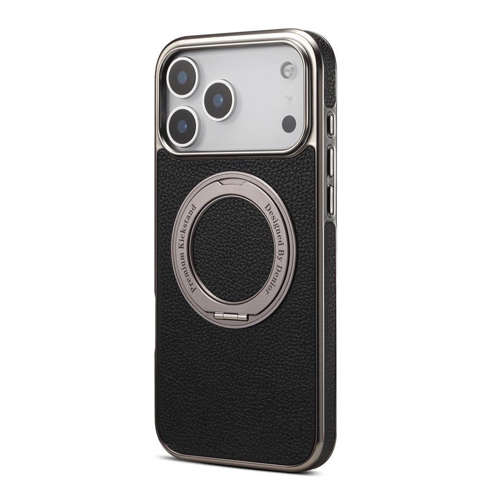 DENIOR A23+2 For iPhone 17 Pro Max Case Compatible with MagSafe Rotary Kickstand Leather Back Phone Cover