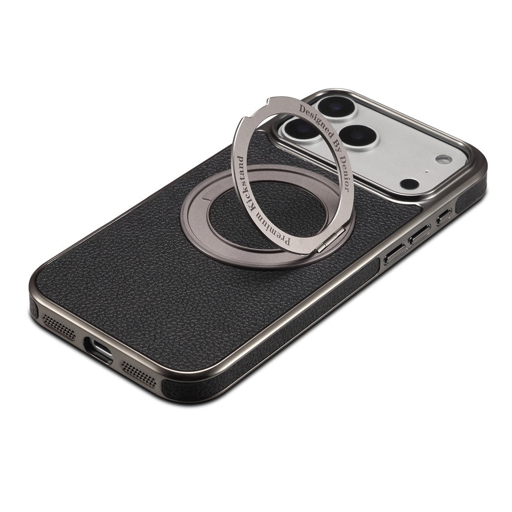 DENIOR A23+2 For iPhone 17 Pro Max Case Compatible with MagSafe Rotary Kickstand Leather Back Phone Cover