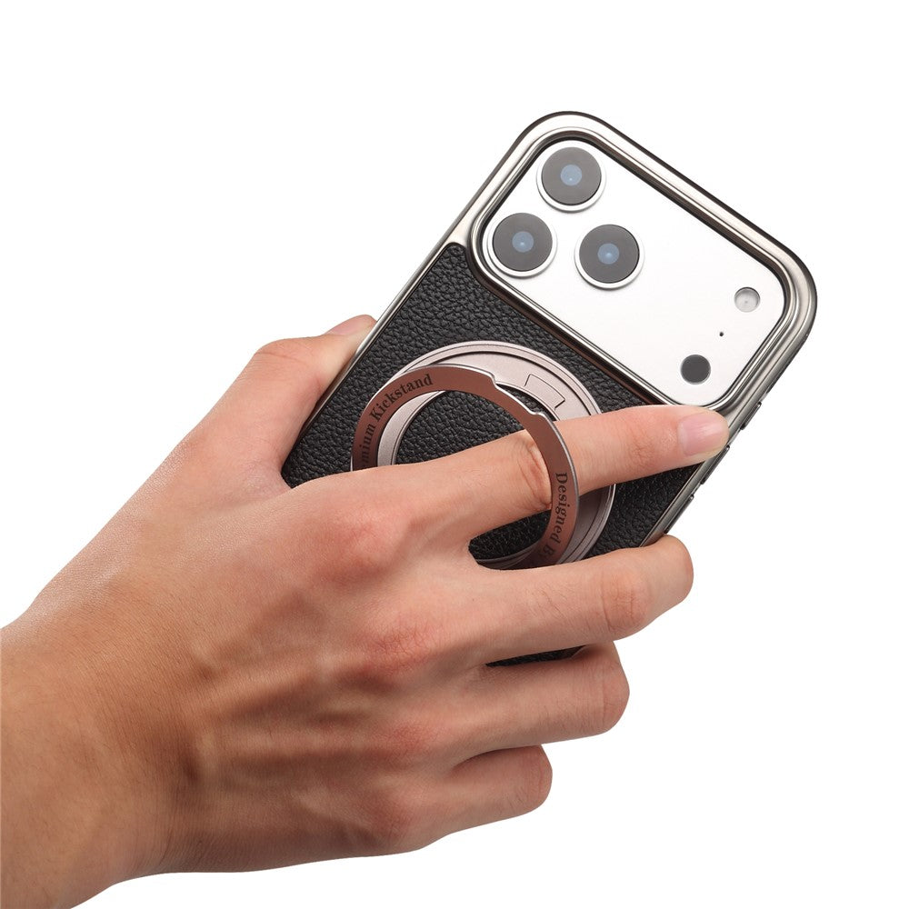 DENIOR A23+2 For iPhone 17 Pro Max Case Compatible with MagSafe Rotary Kickstand Leather Back Phone Cover