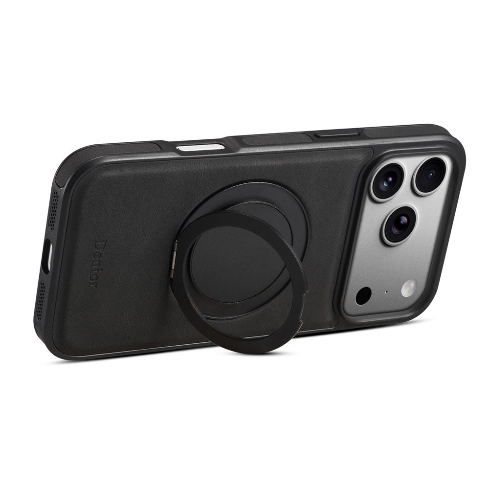 DENIOR A14 For iPhone 17 Pro Max Magnetic Case Rotary Kickstand Leather PC TPU Phone Cover
