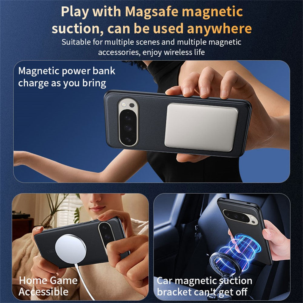 For Google Pixel 10 Pro XL Magnetic Case Compatible with MagSafe Leather Coated TPU + PC Phone Cover