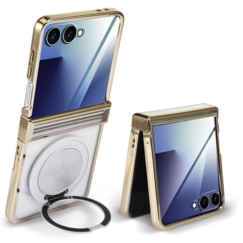 For Motorola Razr 50 5G Magnetic Case CD Vein Rotating Kickstand Electroplated PC Phone Cover