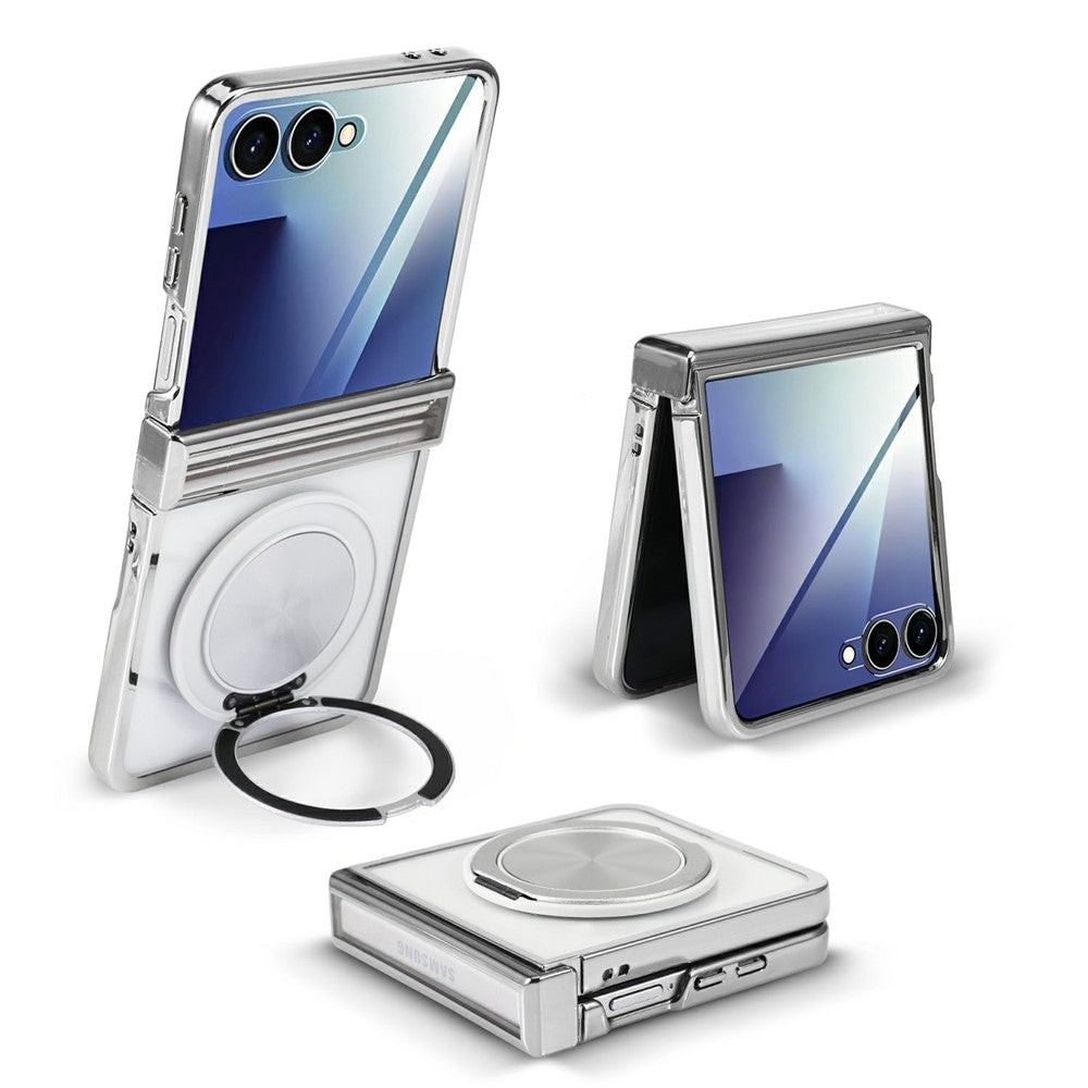 For Motorola Razr 50 5G Magnetic Case CD Vein Rotating Kickstand Electroplated PC Phone Cover