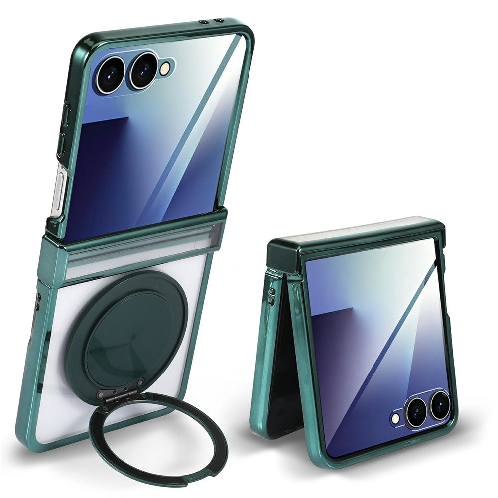 For Motorola Razr 50 5G Magnetic Case CD Vein Rotating Kickstand Electroplated PC Phone Cover