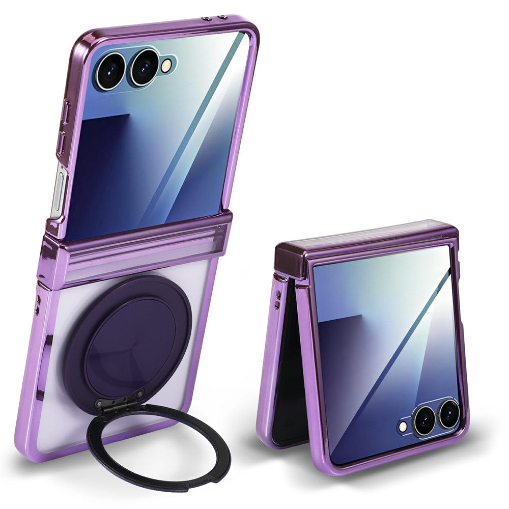For Motorola Razr 50 5G Magnetic Case CD Vein Rotating Kickstand Electroplated PC Phone Cover
