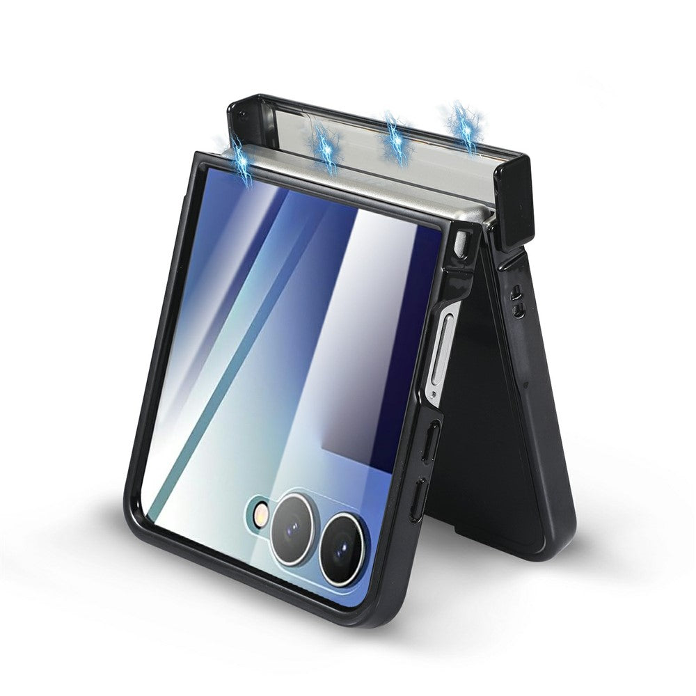 For Motorola Razr 60 Ultra 5G Magnetic Case Electroplating CD Vein PC Phone Cover with Tempered Glass Screen Film