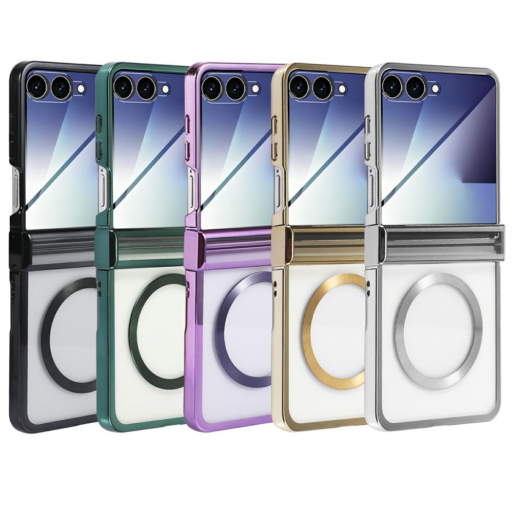 For Motorola Razr 50 Ultra 5G Magnetic Case Electroplating CD Vein PC Phone Cover with Tempered Glass Screen Film