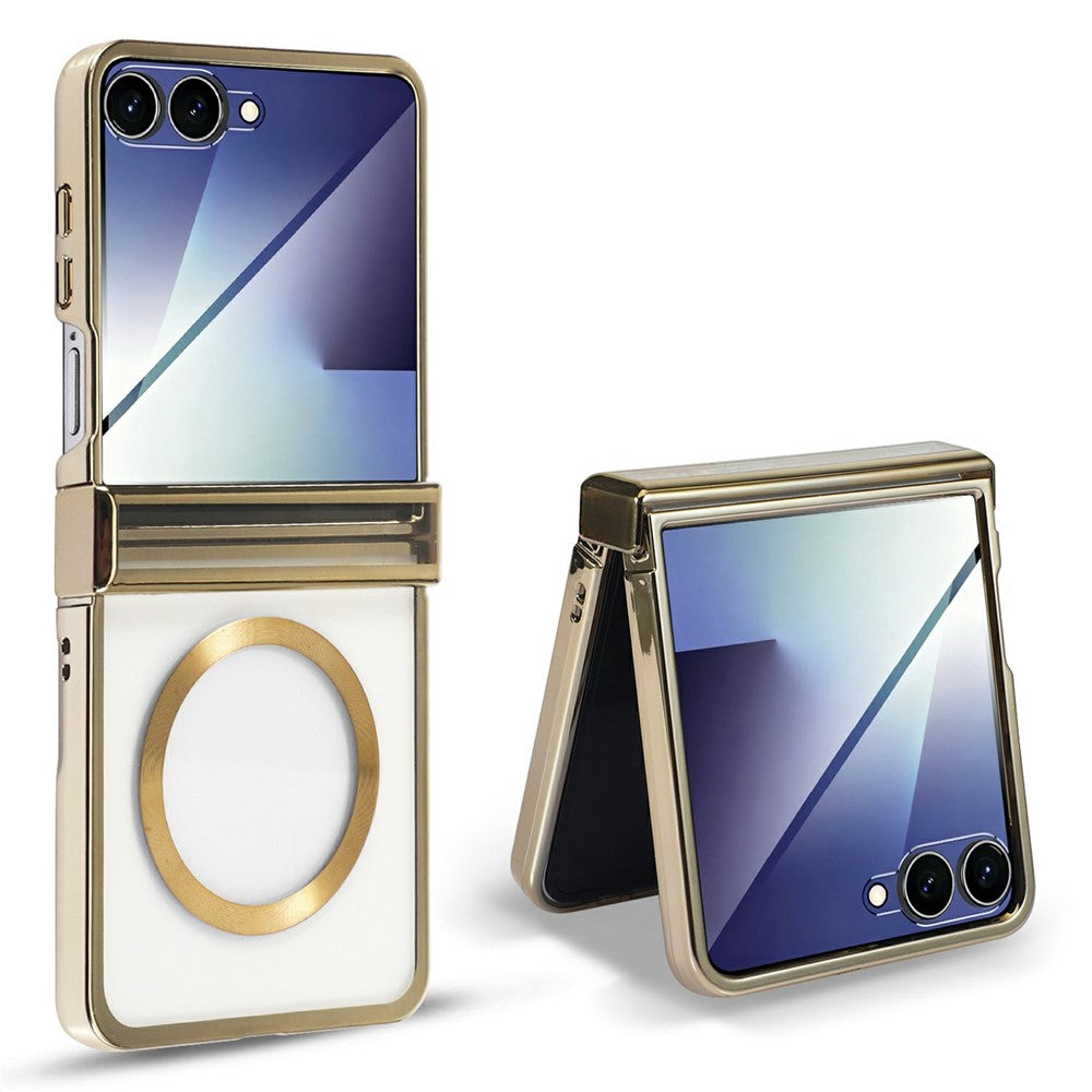 For Motorola Razr 50 Ultra 5G Magnetic Case Electroplating CD Vein PC Phone Cover with Tempered Glass Screen Film