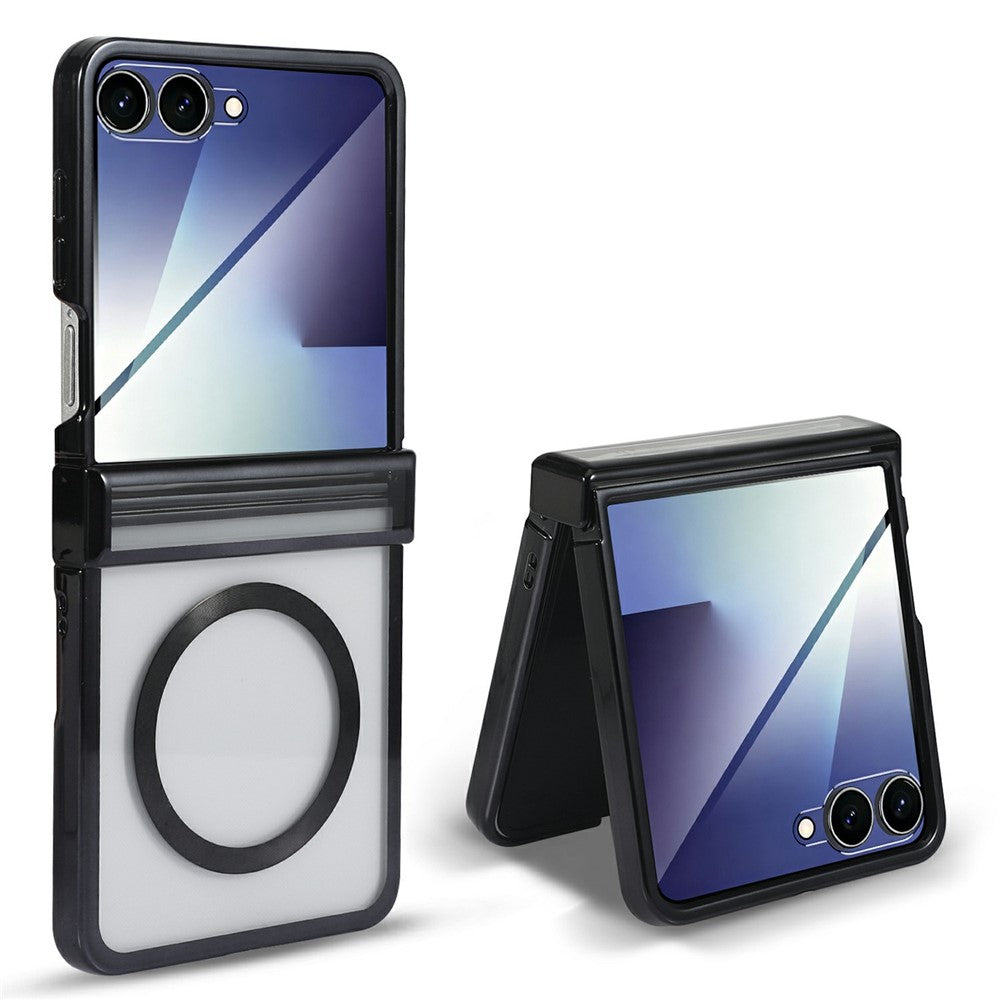 For Motorola Razr 50 5G Magnetic Case Electroplating CD Vein PC Phone Cover with Tempered Glass Screen Film