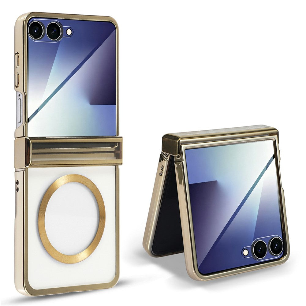 For Motorola Razr 50 5G Magnetic Case Electroplating CD Vein PC Phone Cover with Tempered Glass Screen Film
