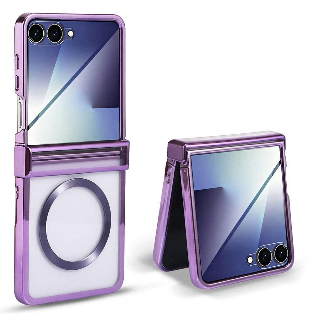 For Motorola Razr 50 5G Magnetic Case Electroplating CD Vein PC Phone Cover with Tempered Glass Screen Film