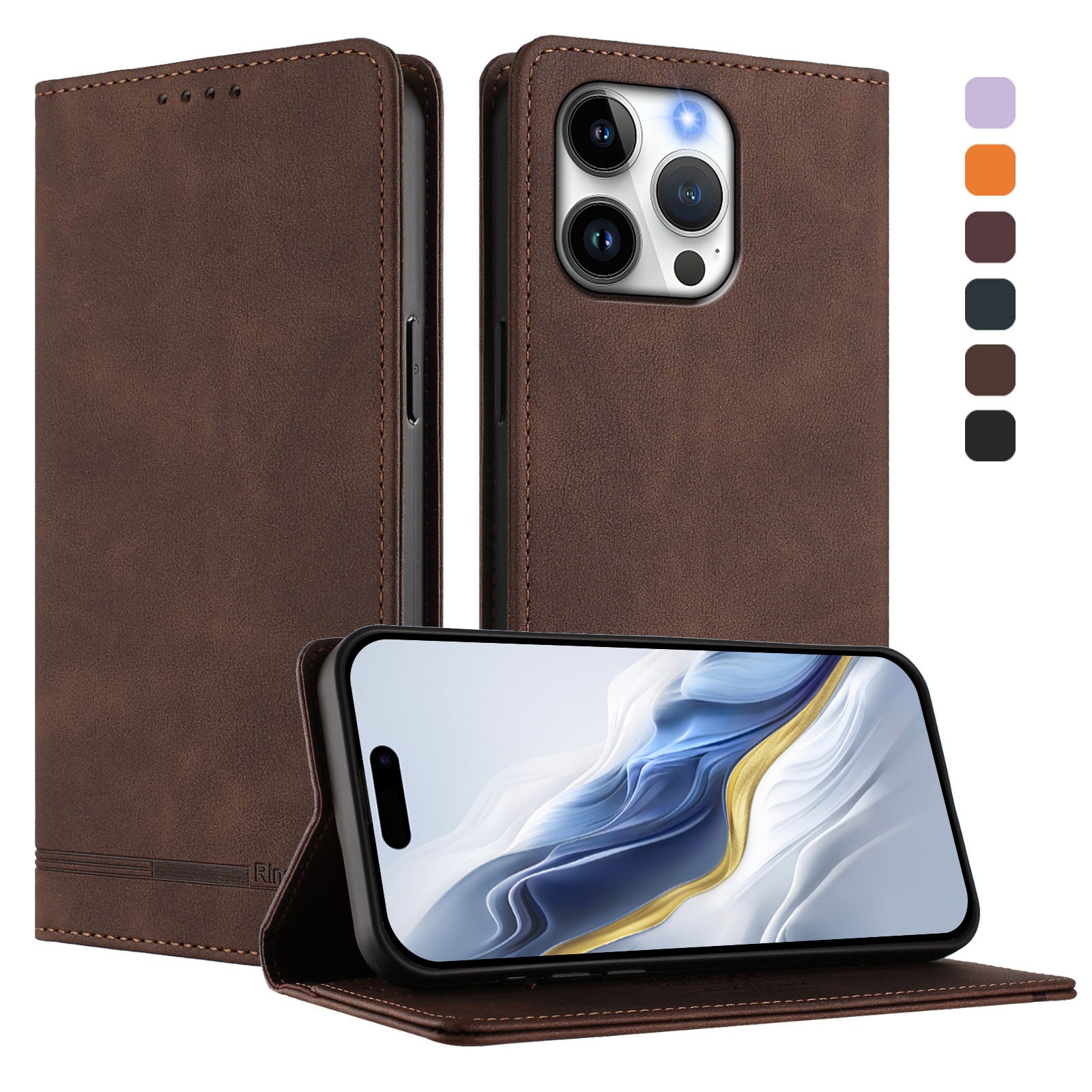 For iPhone 16 Pro Max Case RINACASIS RC23 RFID Blocking Wallet Stand PU Leather Phone Cover