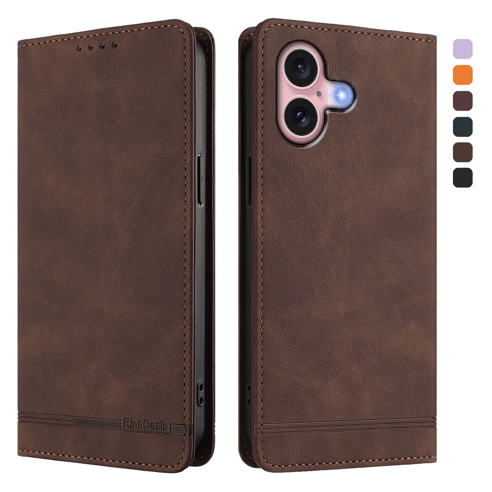 For iPhone 16 Case RINACASIS RC23 RFID Blocking Wallet Stand PU Leather Phone Cover