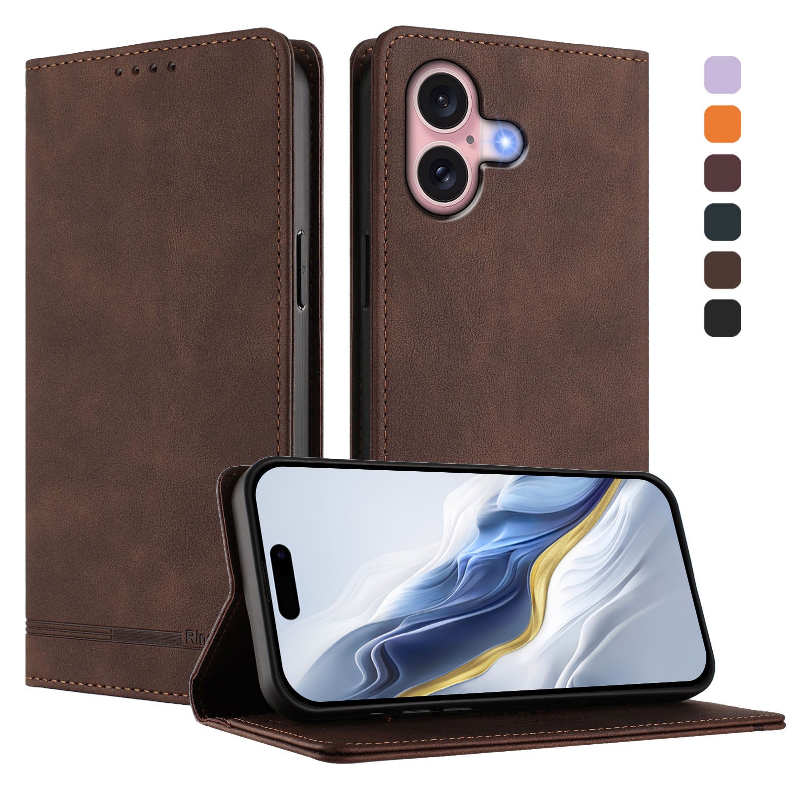 For iPhone 16 Case RINACASIS RC23 RFID Blocking Wallet Stand PU Leather Phone Cover