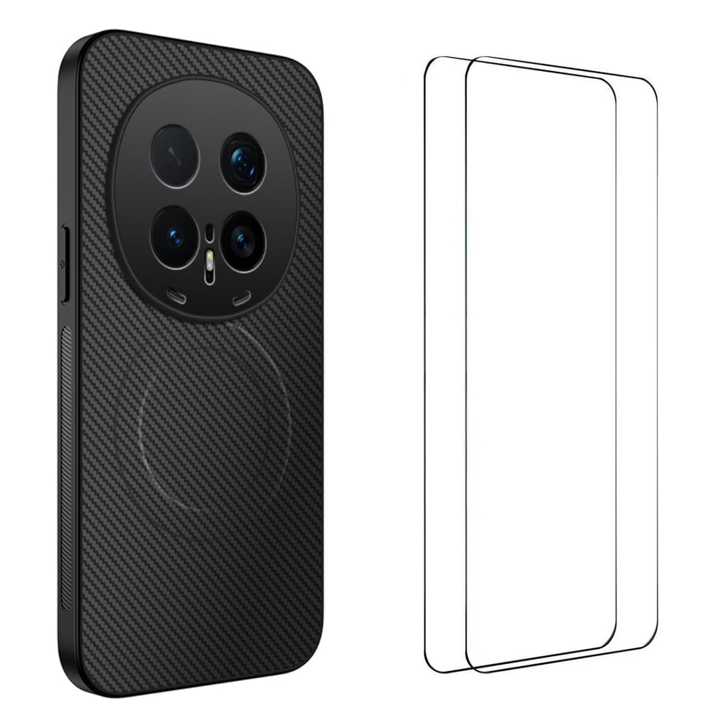 For Honor Magic8 Pro 5G Magnetic Case WANLONFENG TQ1 Series Carbon Fiber Texture PC TPU Phone Cover with 2Pcs Screen Films