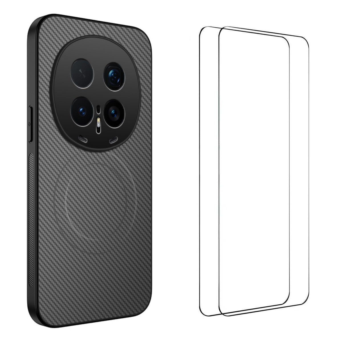 For Honor Magic8 Pro 5G Magnetic Case WANLONFENG TQ1 Series Carbon Fiber Texture PC TPU Phone Cover with 2Pcs Screen Films