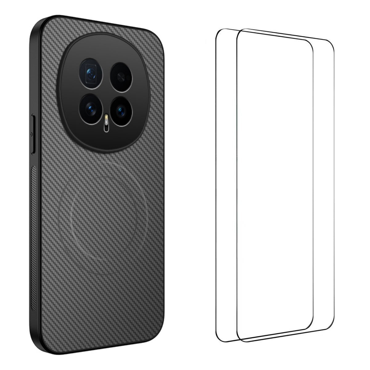 For Honor Magic8 5G Magnetic Case WANLONFENG TQ1 Series Carbon Fiber Texture PC TPU Phone Cover with 2Pcs Screen Films