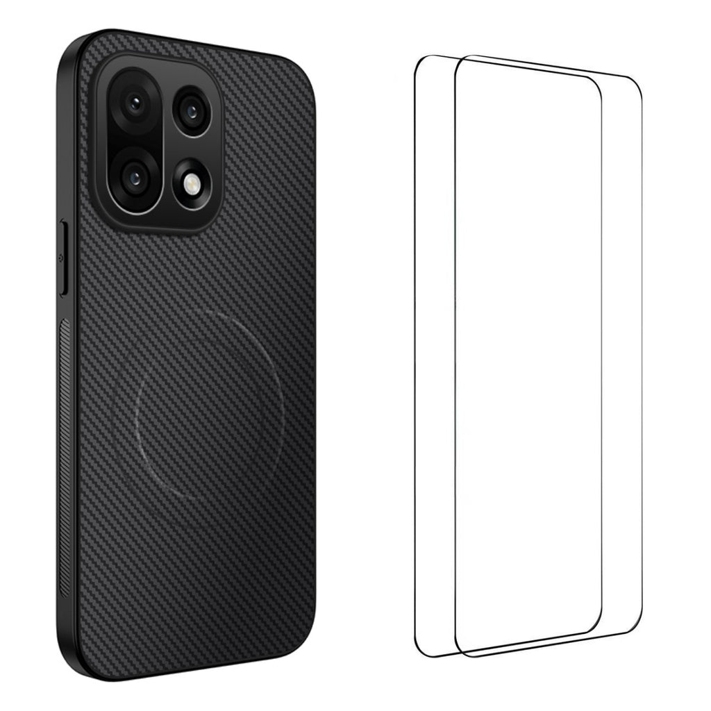 For OnePlus 15 5G Magnetic Case WANLONFENG TQ1 Series Carbon Fiber Texture PC TPU Phone Cover with 2Pcs Screen Films