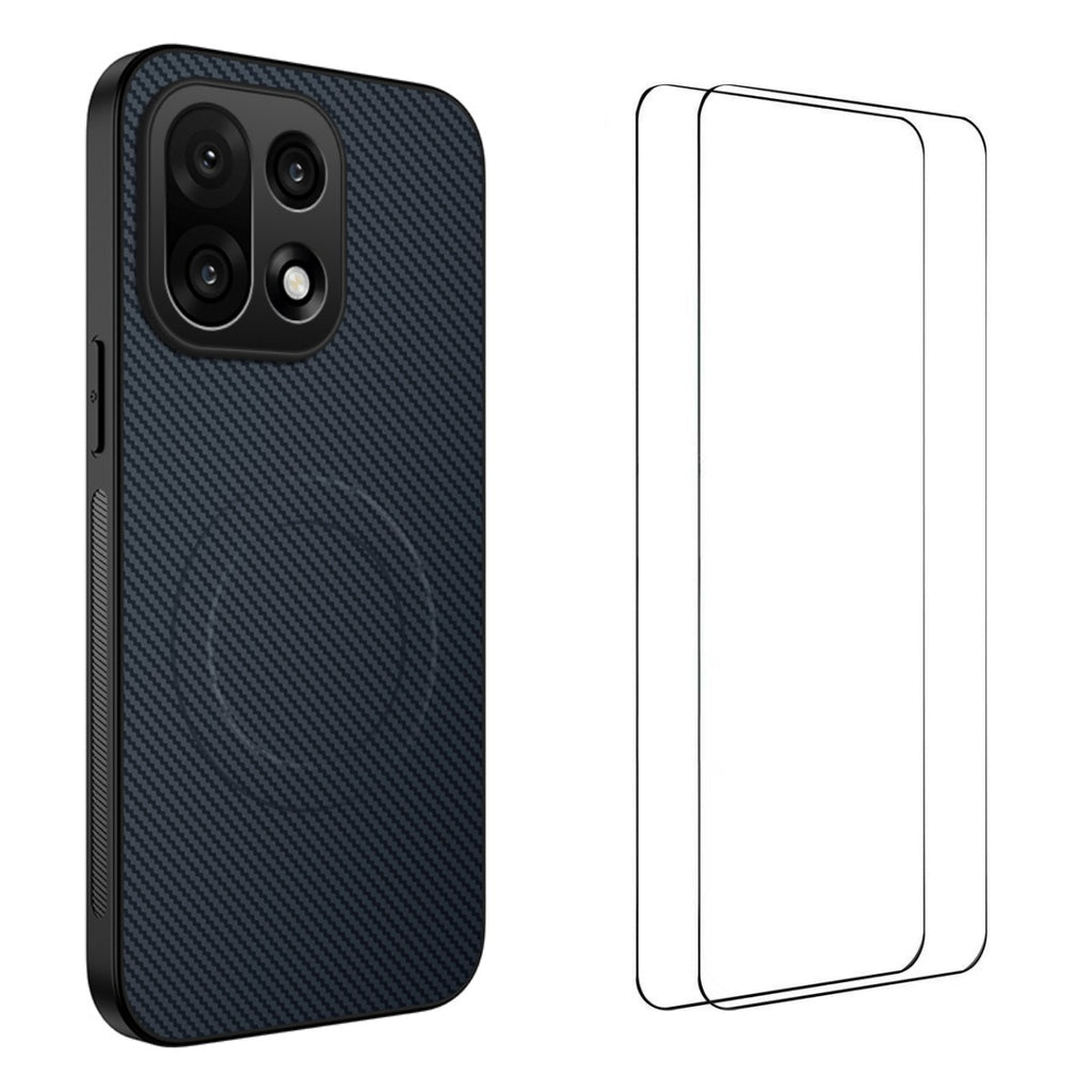 For OnePlus 15 5G Magnetic Case WANLONFENG TQ1 Series Carbon Fiber Texture PC TPU Phone Cover with 2Pcs Screen Films