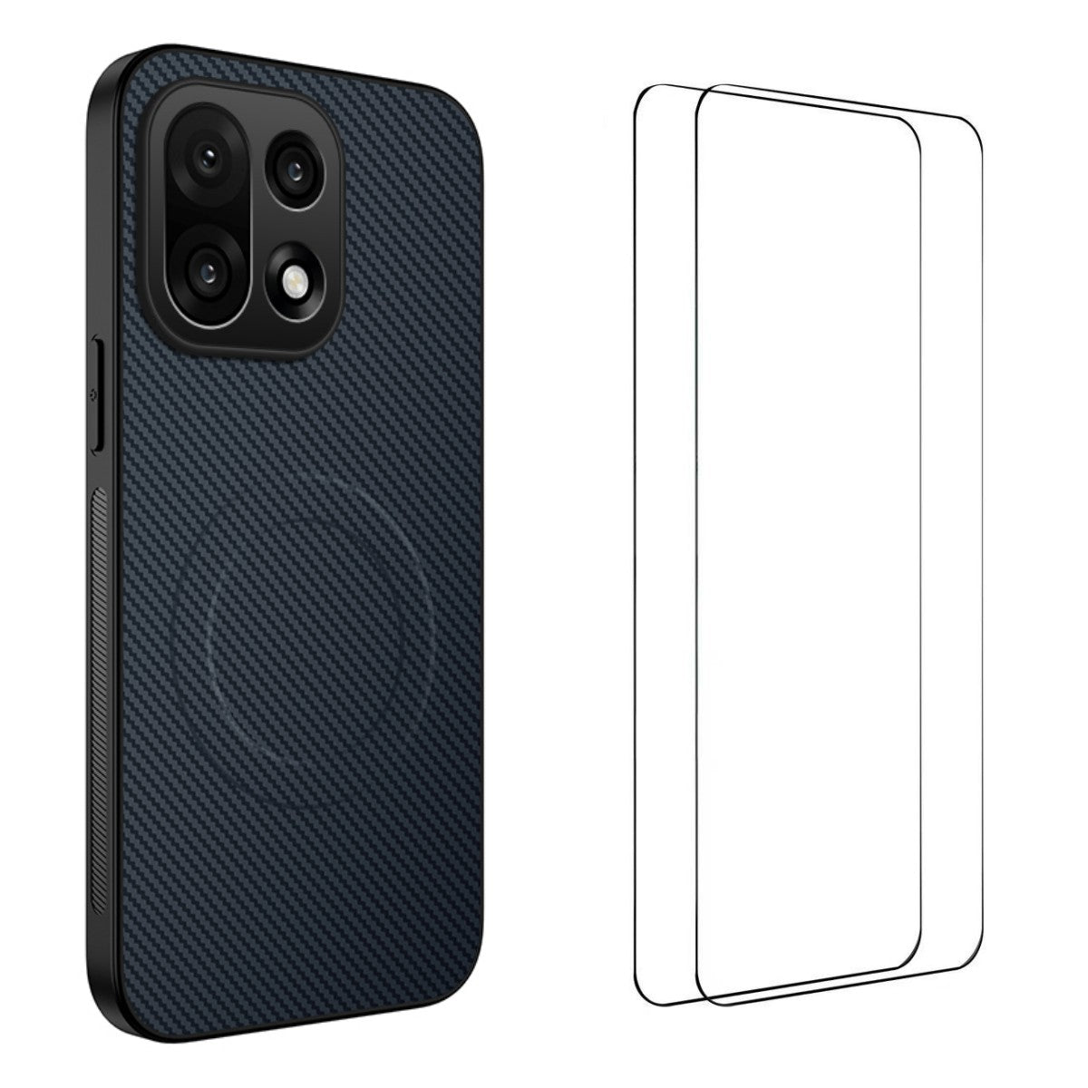 For OnePlus 15 5G Magnetic Case WANLONFENG TQ1 Series Carbon Fiber Texture PC TPU Phone Cover with 2Pcs Screen Films