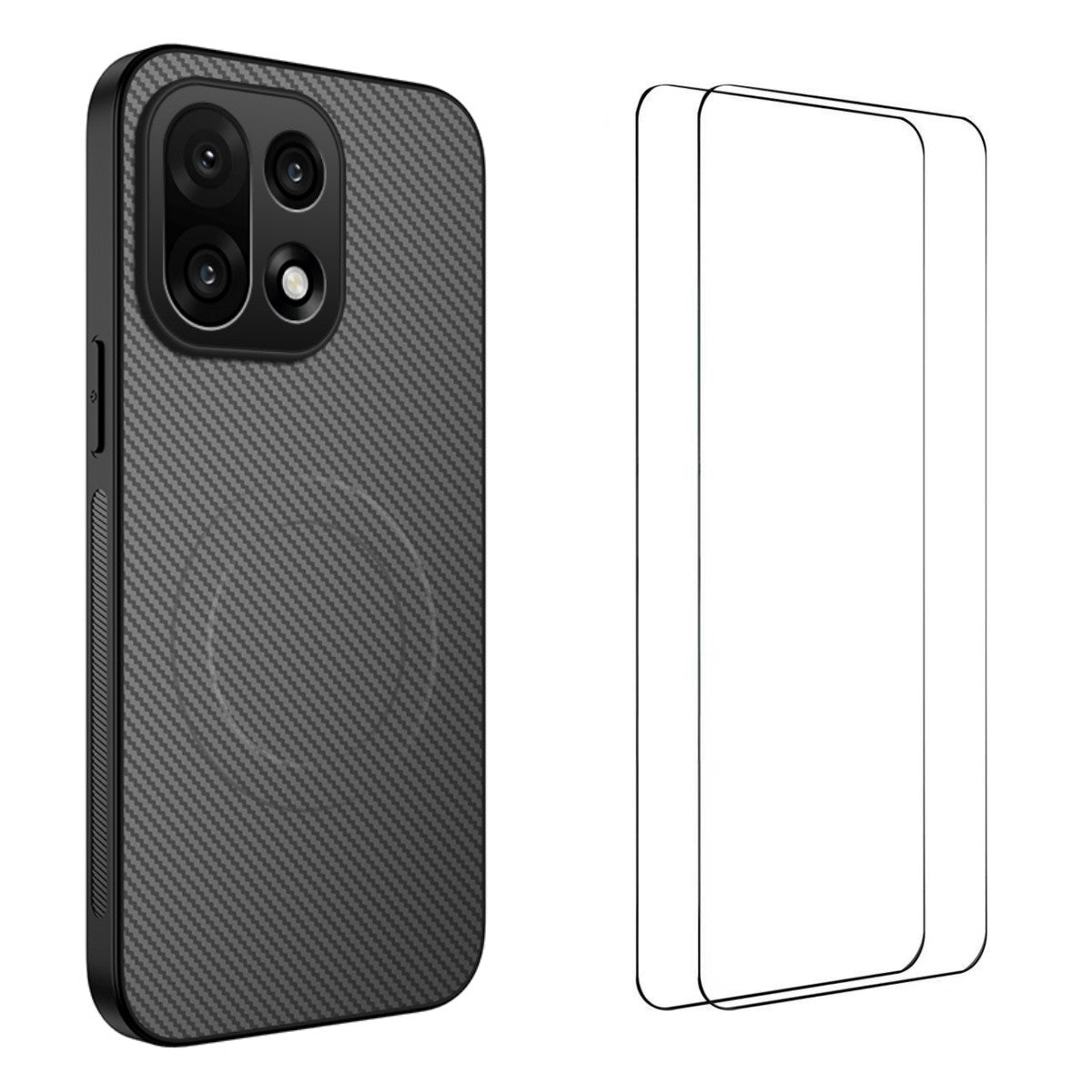 For OnePlus 15 5G Magnetic Case WANLONFENG TQ1 Series Carbon Fiber Texture PC TPU Phone Cover with 2Pcs Screen Films