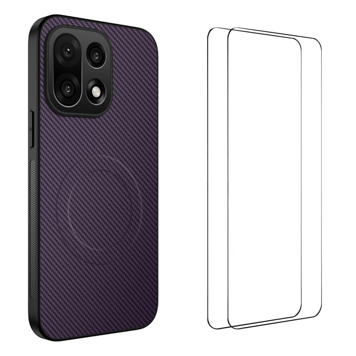 For OnePlus 15 5G Magnetic Case WANLONFENG TQ1 Series Carbon Fiber Texture PC TPU Phone Cover with 2Pcs Screen Films