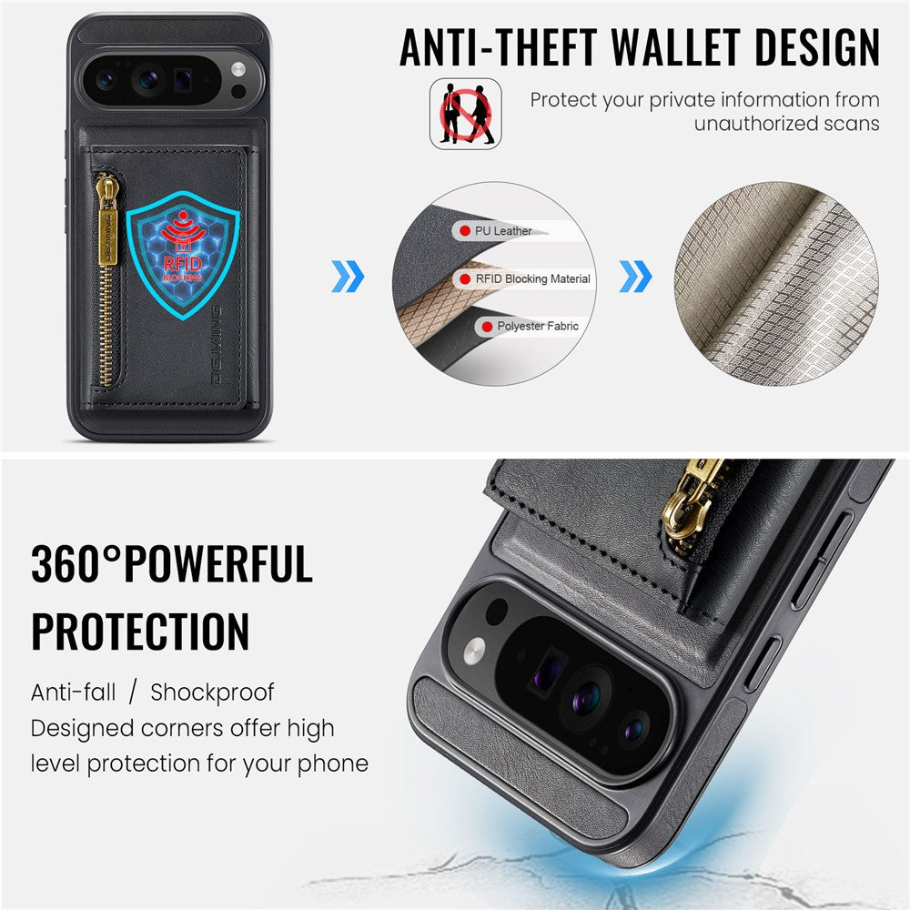 DG.MING M5 Series For Google Pixel 10 Pro XL Case Detachable Magnetic Leather Phone Cover with Card Slots