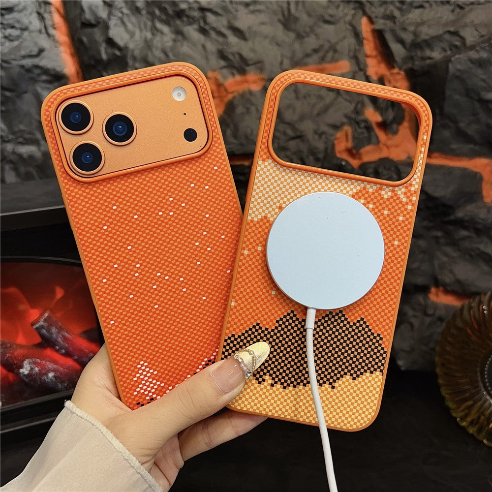 Coque magnétique orange en fibre synthétique + coque arrière en polycarbonate pour iPhone 17 Pro