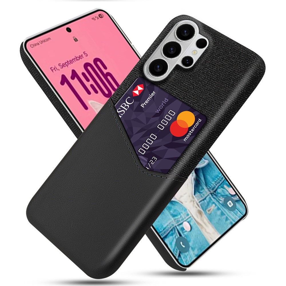 For Samsung Galaxy S26 Ultra Case PU Leather Cloth Texture Hard PC Phone Cover with Card Holder