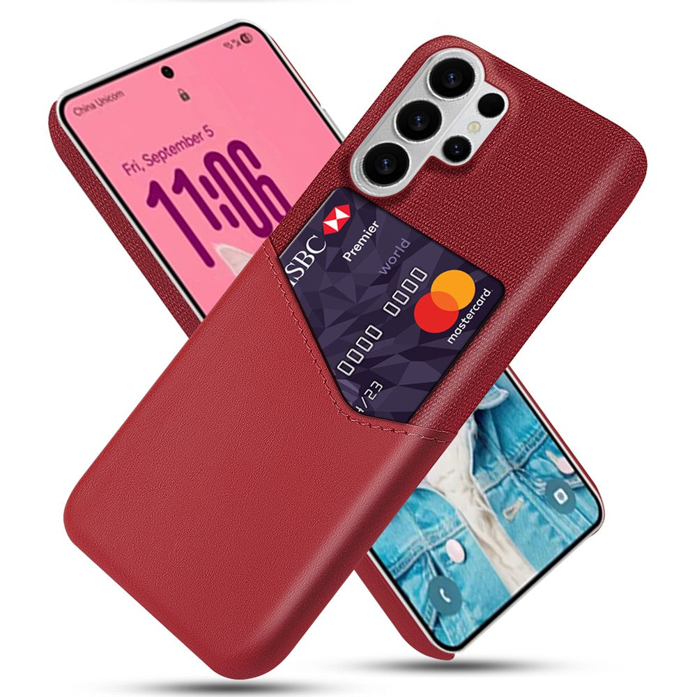 For Samsung Galaxy S26 Ultra Case PU Leather Cloth Texture Hard PC Phone Cover with Card Holder