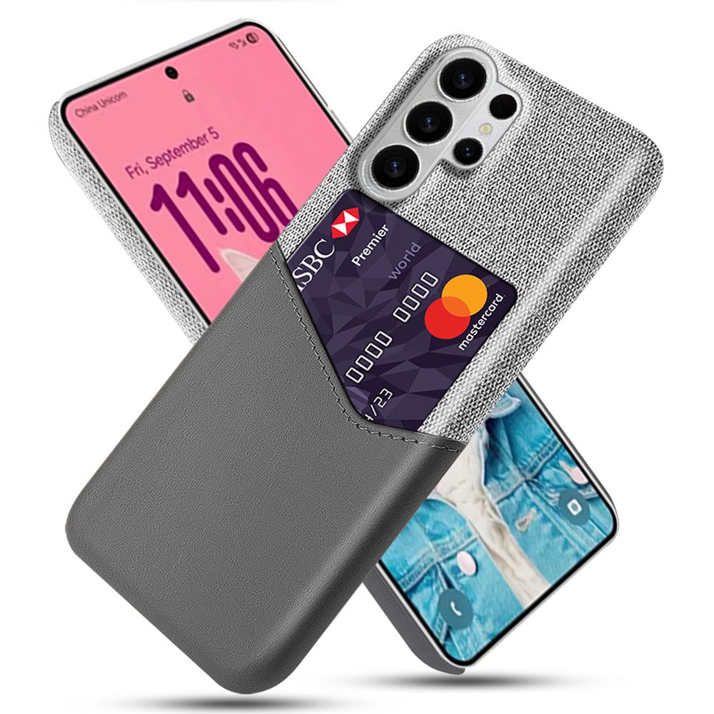 For Samsung Galaxy S26 Ultra Case PU Leather Cloth Texture Hard PC Phone Cover with Card Holder