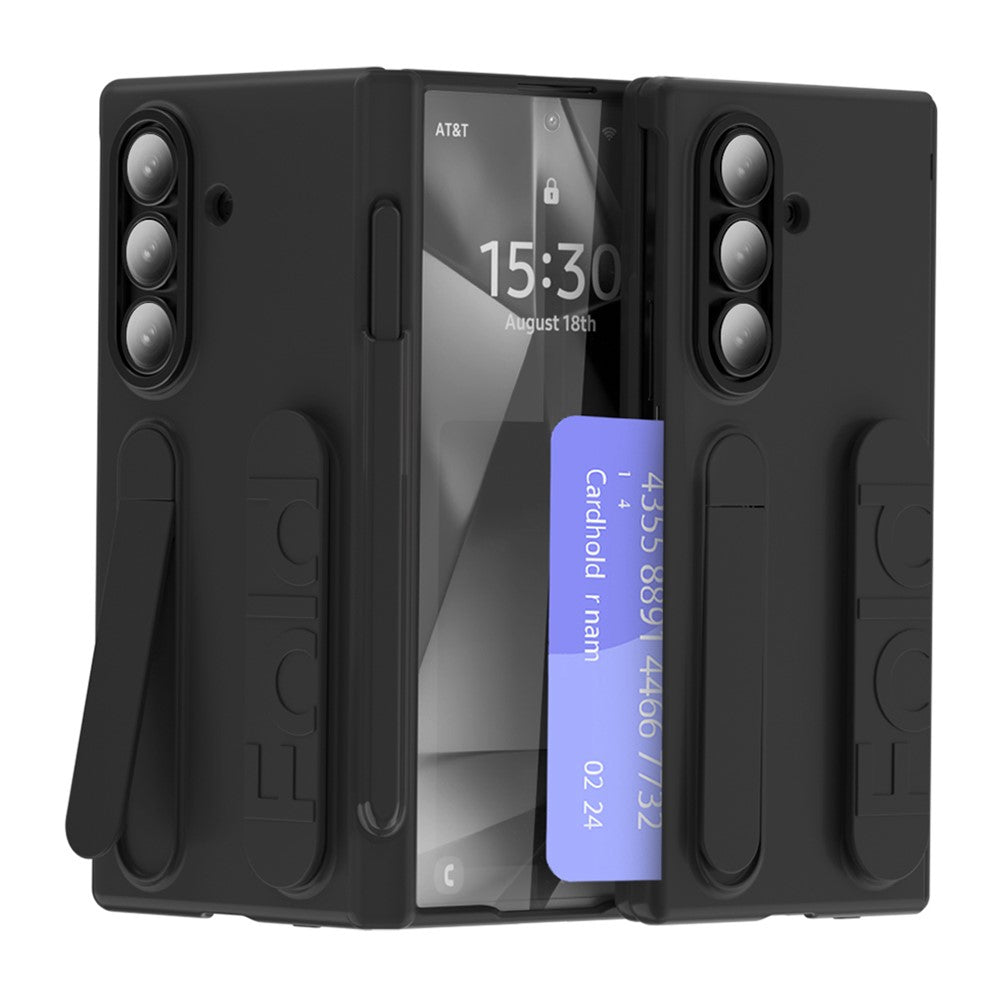 For Samsung Galaxy Z Fold7 5G Case Card Holder Kickstand Wristband PC Phone Cover with Stylus / Pen Slot