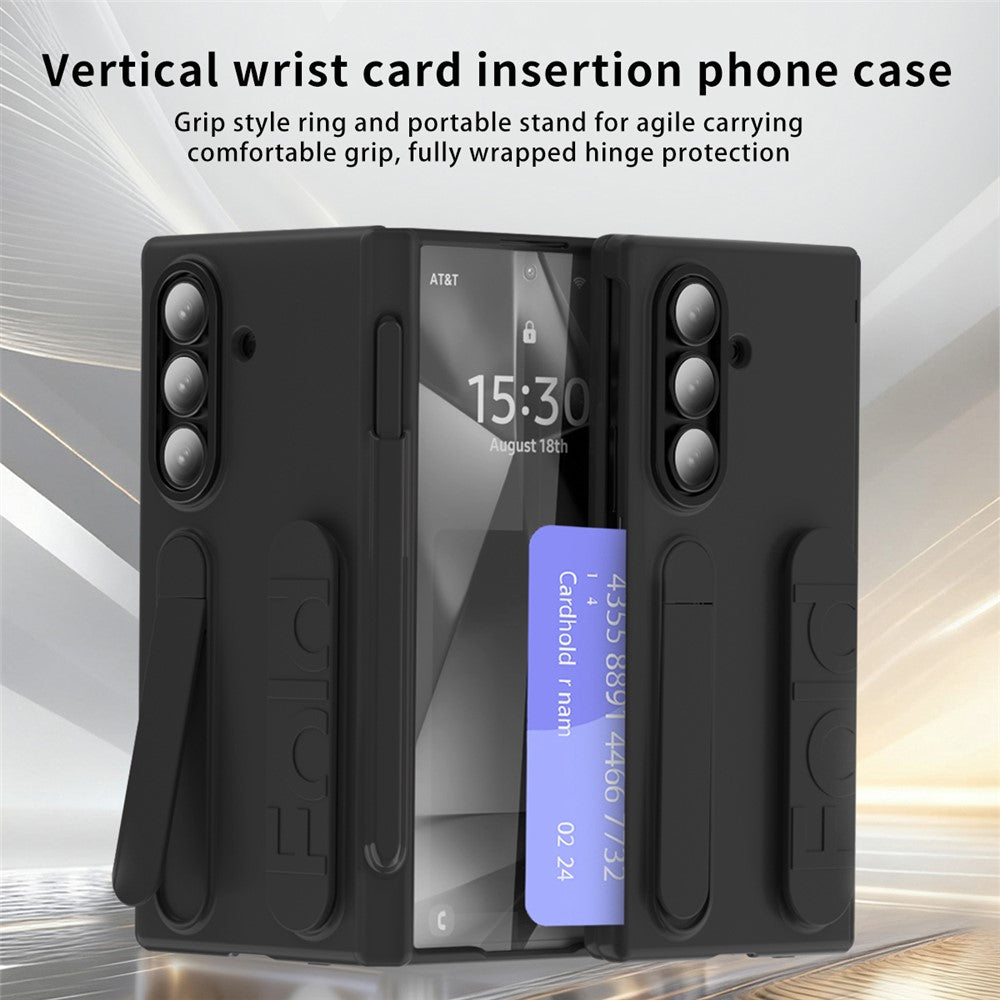 For Samsung Galaxy Z Fold7 5G Case Card Holder Kickstand Wristband PC Phone Cover with Stylus / Pen Slot