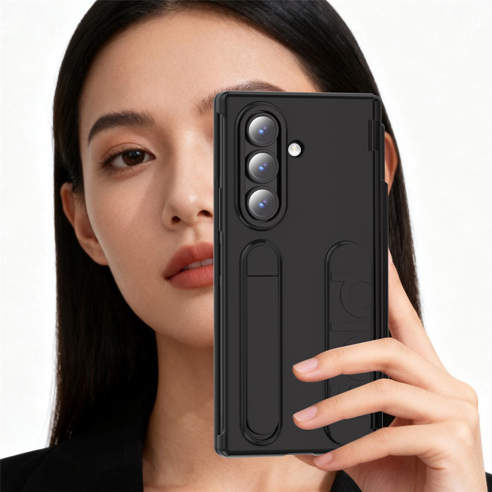 For Samsung Galaxy Z Fold7 5G Case Card Holder Kickstand Wristband PC Phone Cover with Stylus / Pen Slot