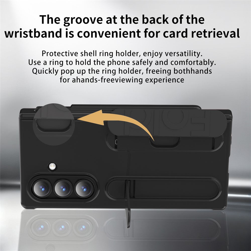 For Samsung Galaxy Z Fold7 5G Case Card Holder Kickstand Wristband PC Phone Cover with Stylus / Pen Slot