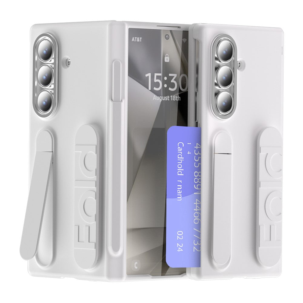 For Samsung Galaxy Z Fold7 5G Case Card Holder Kickstand Wristband PC Phone Cover with Stylus / Pen Slot
