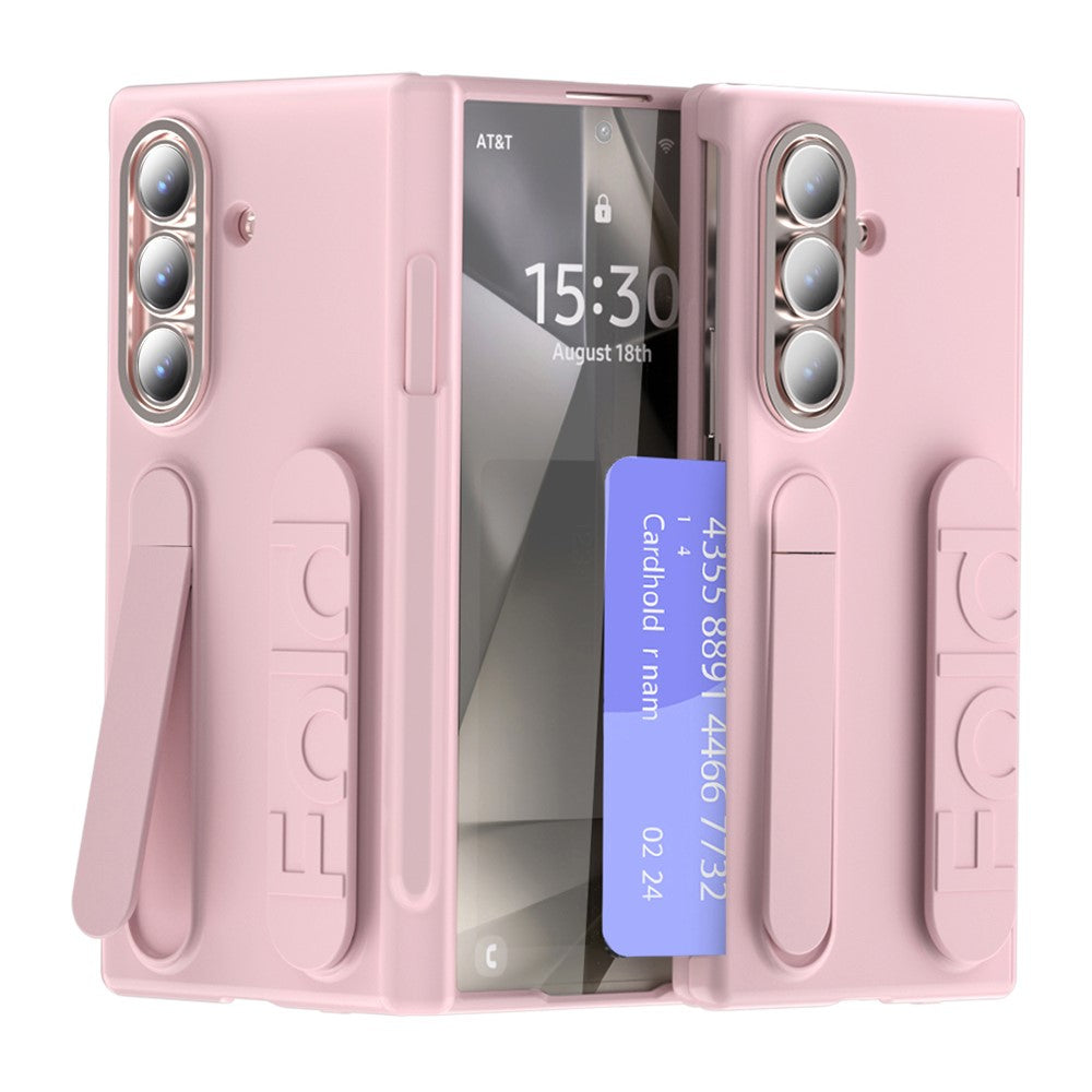 For Samsung Galaxy Z Fold7 5G Case Card Holder Kickstand Wristband PC Phone Cover with Stylus / Pen Slot