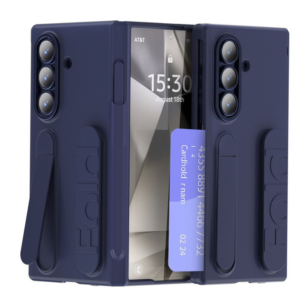 For Samsung Galaxy Z Fold7 5G Case Card Holder Kickstand Wristband PC Phone Cover with Stylus / Pen Slot